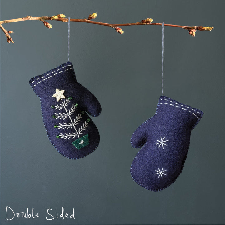 East of India Blue Embroidered Mitten Hanging Decoration Hanging Decoration East of India Embroidered Mitten Hanging Decoration - Blue