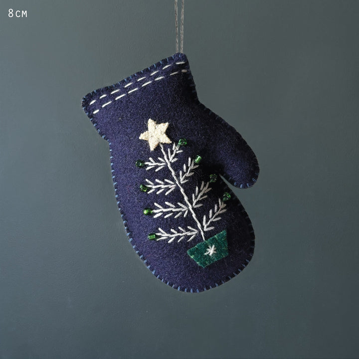 East of India Blue Embroidered Mitten Hanging Decoration Hanging Decoration East of India Embroidered Mitten Hanging Decoration - Blue