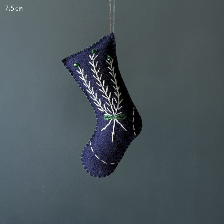 East of India Blue Embroidered Stocking Christmas Tree Decoration Christmas Decoration East of India Embroidered Hanging Stocking Christmas Tree Decoration - Blue