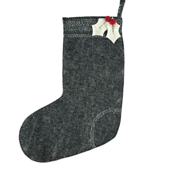 East of India Charcoal Felt Sashiko Christmas Stocking Christmas Stocking East of India Felt Sashiko Christmas Stocking - Charcoal