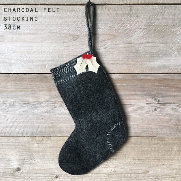 East of India Charcoal Felt Sashiko Christmas Stocking Christmas Stocking East of India Felt Sashiko Christmas Stocking - Charcoal