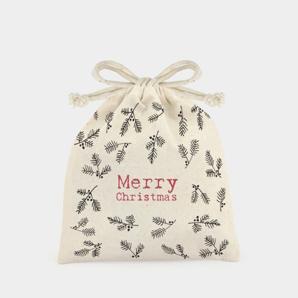 East of India Christmas Berries Calico Drawstring Gift Bag Gift Wrap East of India Calico Drawstring Gift Bag - Berries / Christmas