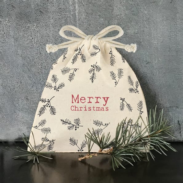 East of India Christmas Berries Calico Drawstring Gift Bag Gift Wrap East of India Calico Drawstring Gift Bag - Berries / Christmas