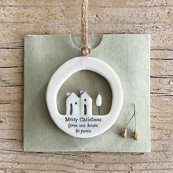 East of India Christmas Decoration, Merry Christmas Our House Christmas Decoration East of India Large Porcelain Cut Out Christmas Decoration - Merry Christmas Our House