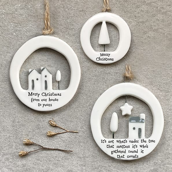 East of India Christmas Decoration, Merry Christmas Our House Christmas Decoration East of India Large Porcelain Cut Out Christmas Decoration - Merry Christmas Our House