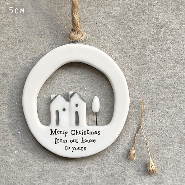 East of India Christmas Decoration, Merry Christmas Our House Christmas Decoration East of India Large Porcelain Cut Out Christmas Decoration - Merry Christmas Our House
