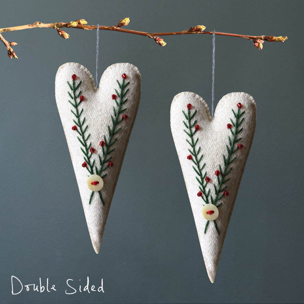 East of India Cream Embroidered Long Heart gift East of India Embroidered Long Heart - Cream