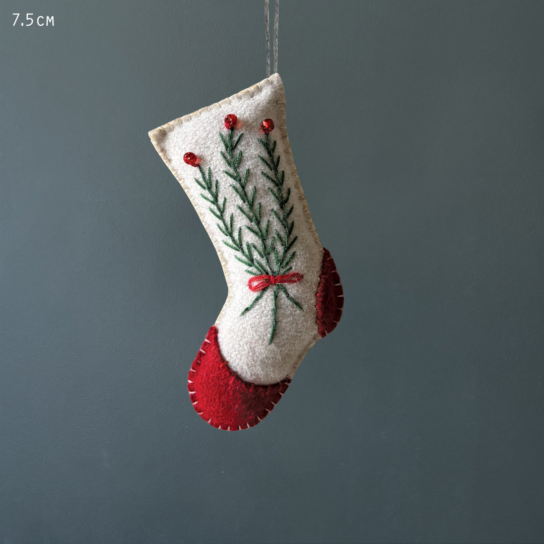 East of India Cream Embroidered Stocking Christmas Tree Decoration Christmas Decoration East of India Embroidered Hanging Stocking Christmas Tree Decoration - Cream