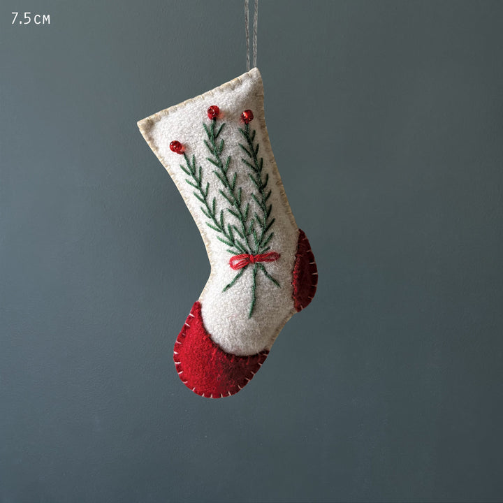 East of India Cream Embroidered Stocking Christmas Tree Decoration Christmas Decoration East of India Embroidered Hanging Stocking Christmas Tree Decoration - Cream