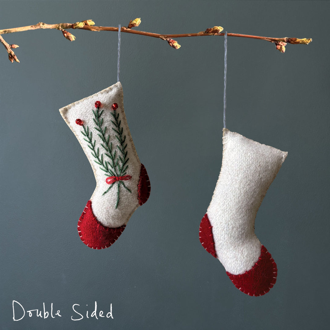 East of India Cream Embroidered Stocking Christmas Tree Decoration Christmas Decoration East of India Embroidered Hanging Stocking Christmas Tree Decoration - Cream