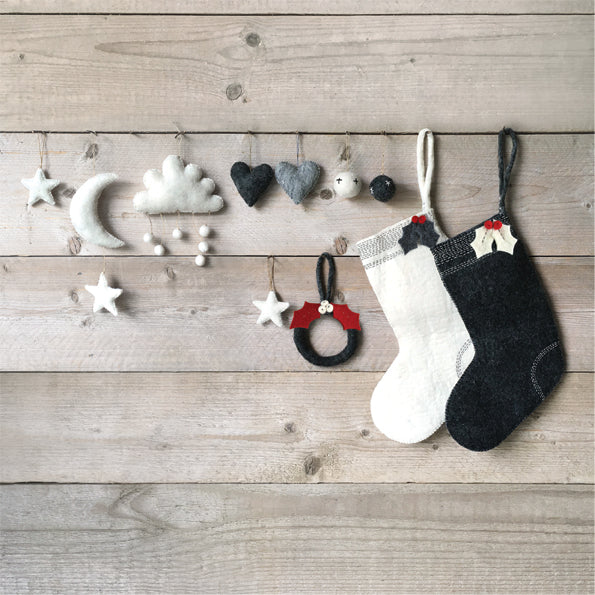 East of India Cream Felt Sashiko Christmas Stocking Christmas Stocking East of India Felt Sashiko Christmas Stocking - Cream