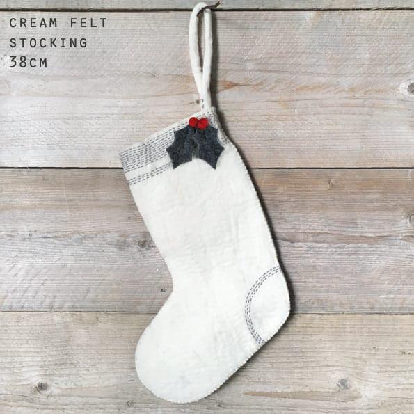 East of India Cream Felt Sashiko Christmas Stocking Christmas Stocking East of India Felt Sashiko Christmas Stocking - Cream
