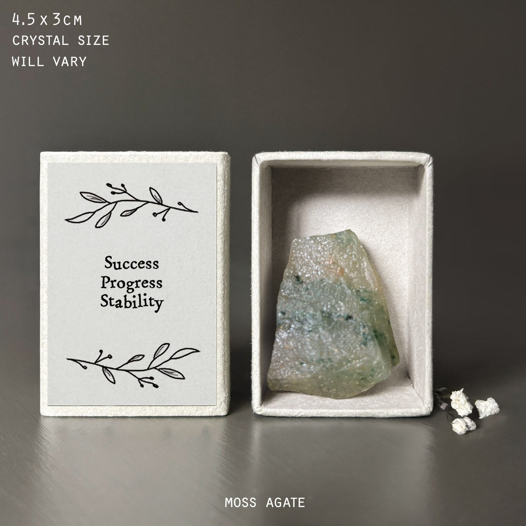 East of India Crystal Matchbox - Moss Agate Crystal crystal East of India Crystal Matchbox - Moss Agate