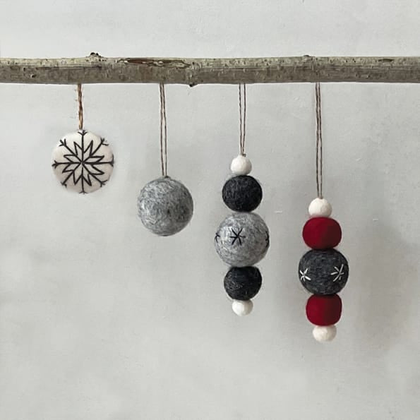 East of India Felt Droplet Bauble, Charcoal, Red and White Bauble East of India Felt Droplet Bauble - Charcoal, Red &amp; White