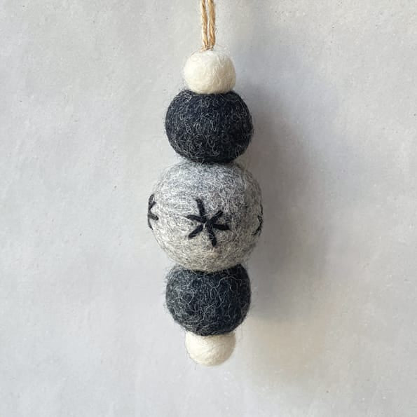 East of India Felt Droplet Bauble, Grey, Charcoal and White Bauble East of India Felt Droplet Bauble - Grey, Charcoal &amp; White