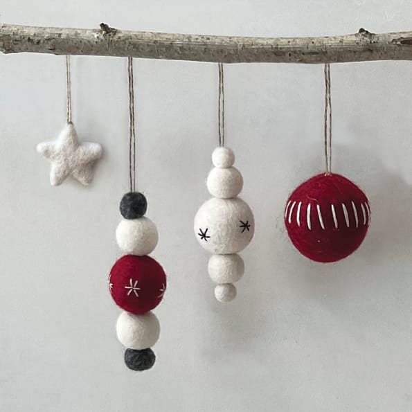 East of India Felt Droplet Bauble, Red, White and Charcoal Bauble East of India Felt Droplet Bauble - Red, White &amp; Charcoal