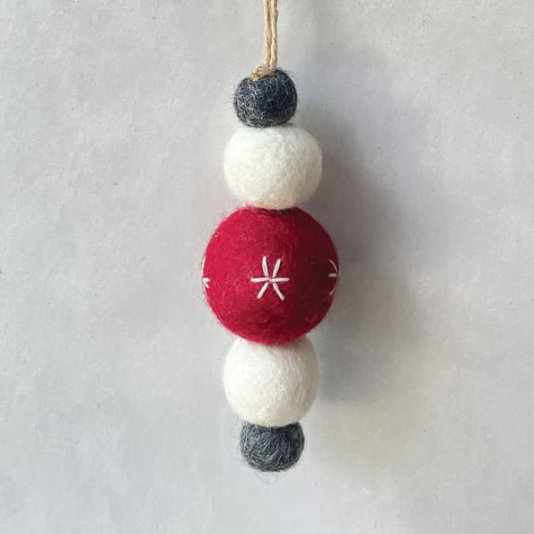 East of India Felt Droplet Bauble, Red, White and Charcoal Bauble East of India Felt Droplet Bauble - Red, White &amp; Charcoal