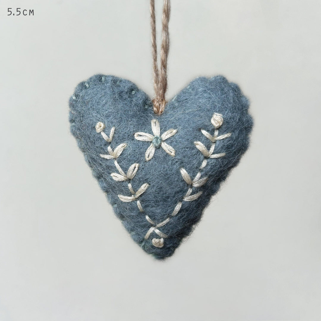 East of India Felt Embroidered Heart - Blue easter decorations East of India Felt Embroidered Heart - Blue