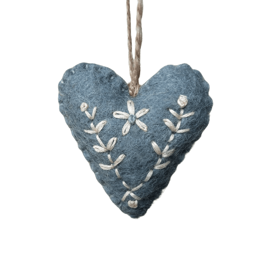 East of India Felt Embroidered Heart - Blue easter decorations East of India Felt Embroidered Heart - Blue