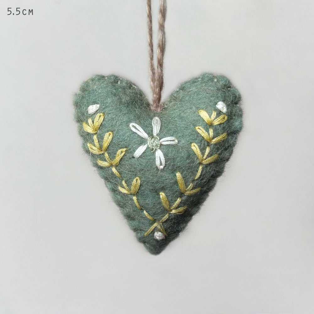 East of India Felt Embroidered Heart - Green easter decorations East of India Felt Embroidered Heart - Green