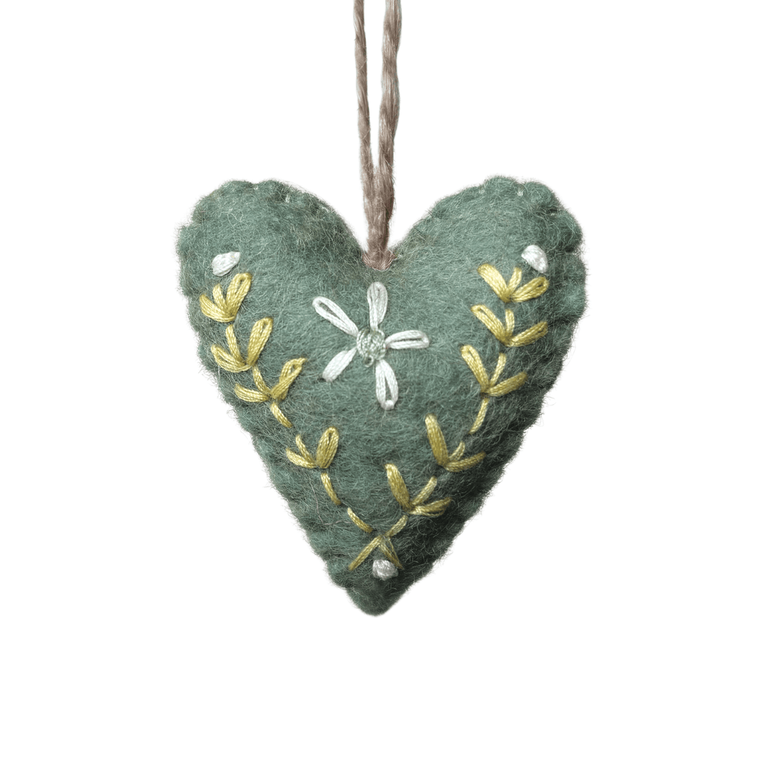 East of India Felt Embroidered Heart - Green easter decorations East of India Felt Embroidered Heart - Green
