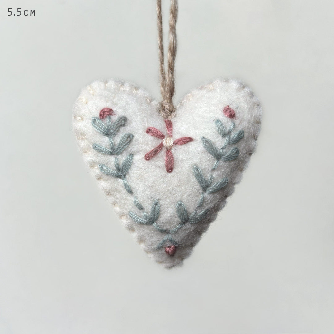 East of India Felt Embroidered Heart - White easter decorations East of India Felt Embroidered Heart - White