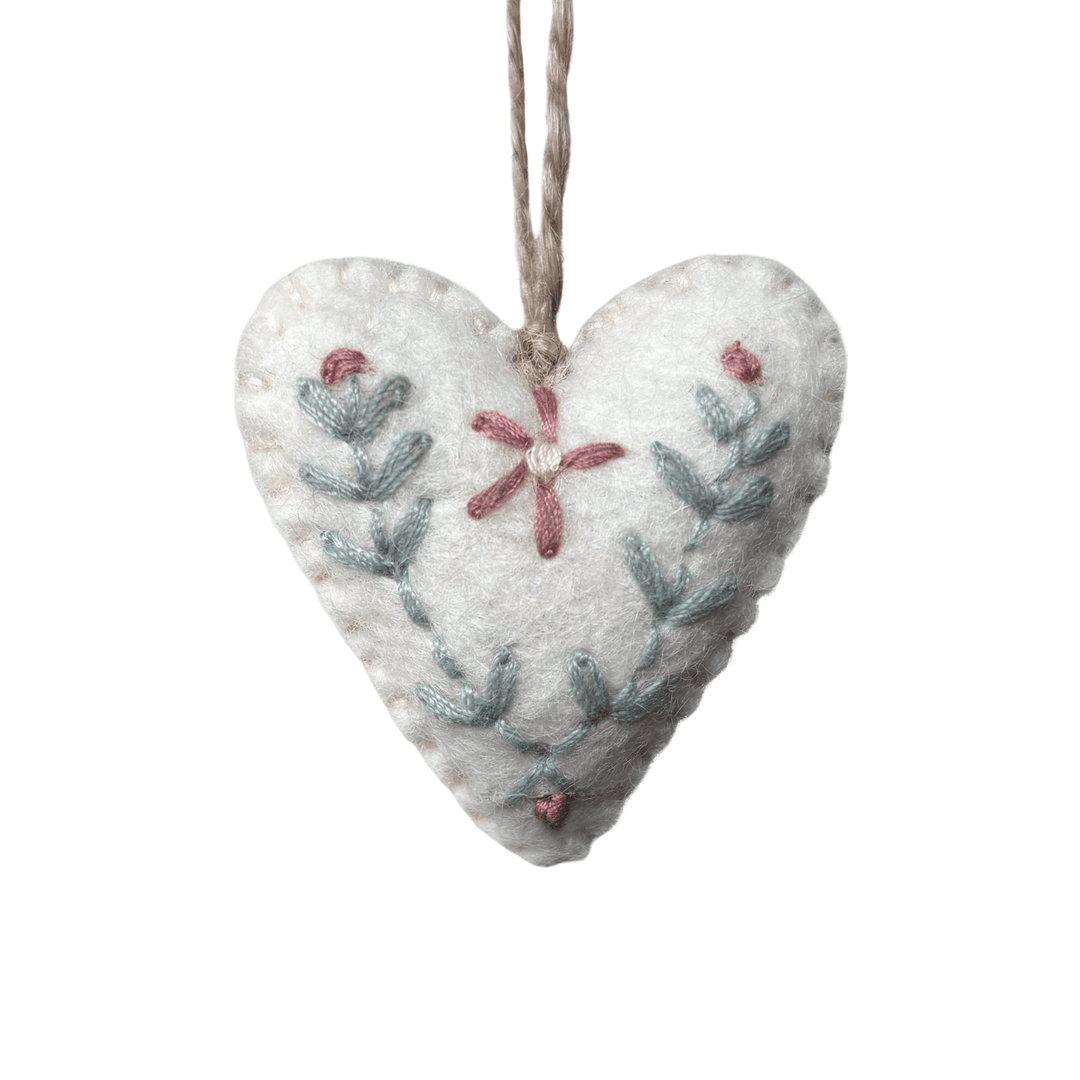 East of India Felt Embroidered Heart - White easter decorations East of India Felt Embroidered Heart - White