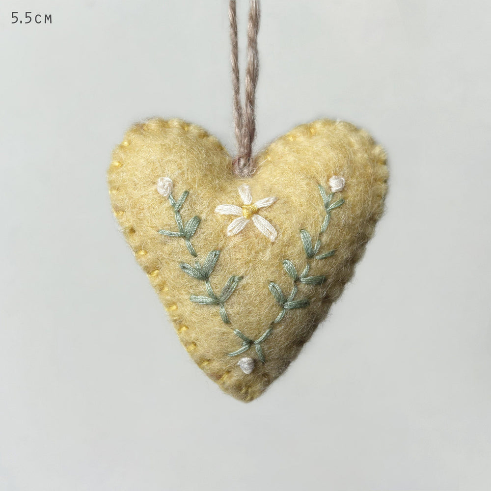 East of India Felt Embroidered Heart - Yellow easter decorations East of India Felt Embroidered Heart - Yellow
