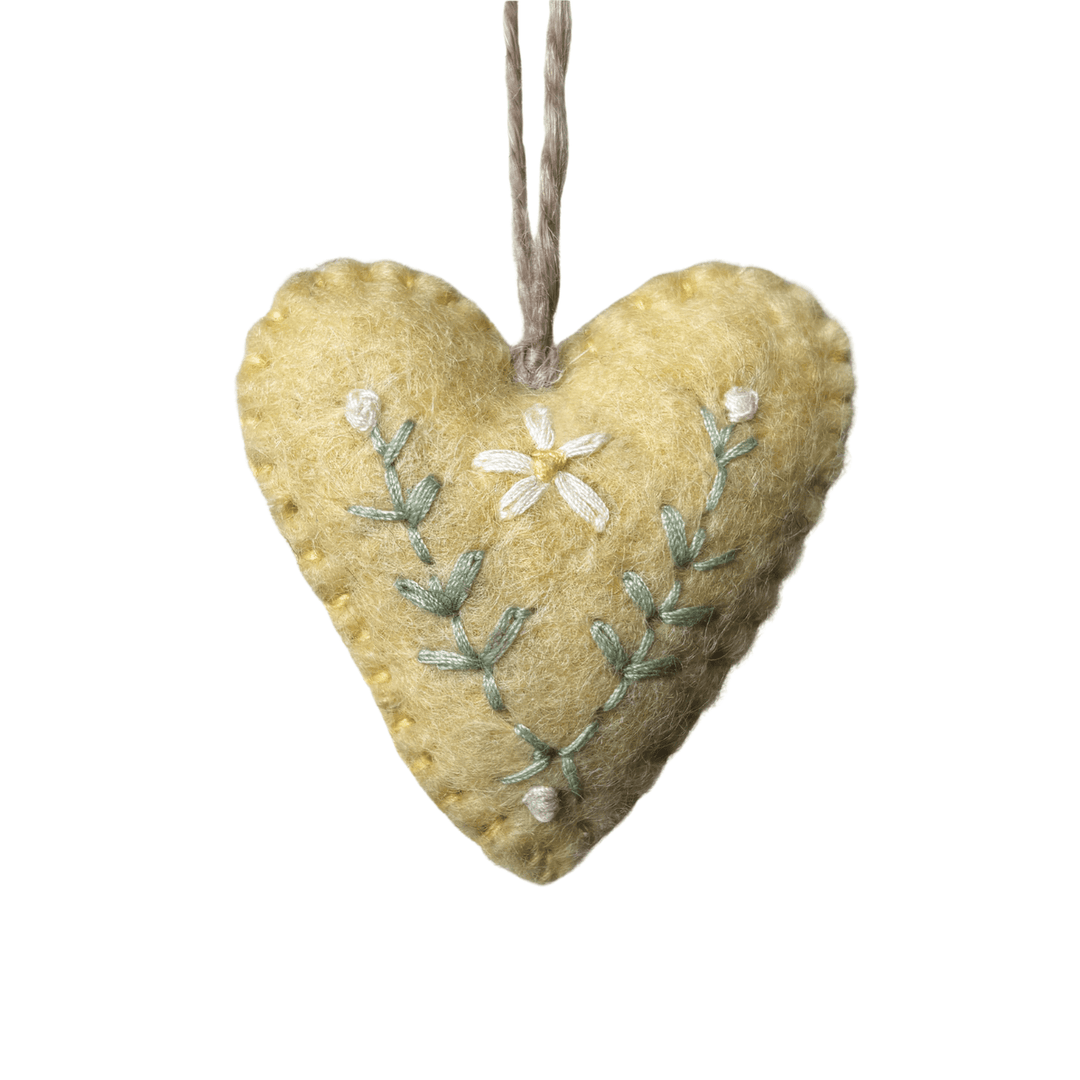 East of India Felt Embroidered Heart - Yellow easter decorations East of India Felt Embroidered Heart - Yellow