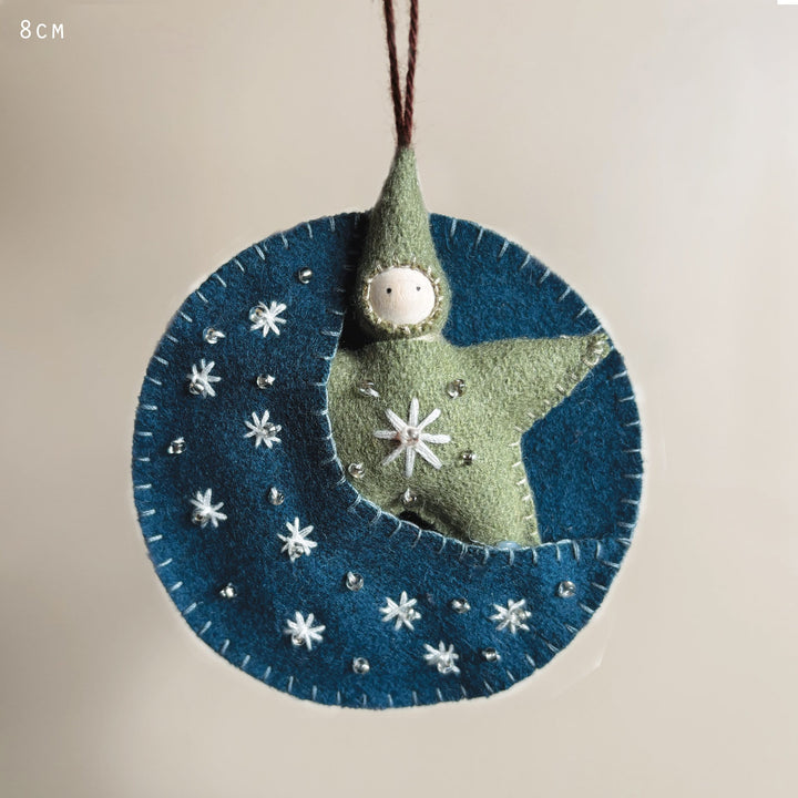 East of India Felt Moon Baby Decoration in Blue gift East of India Felt Moon Baby Decoration - Blue