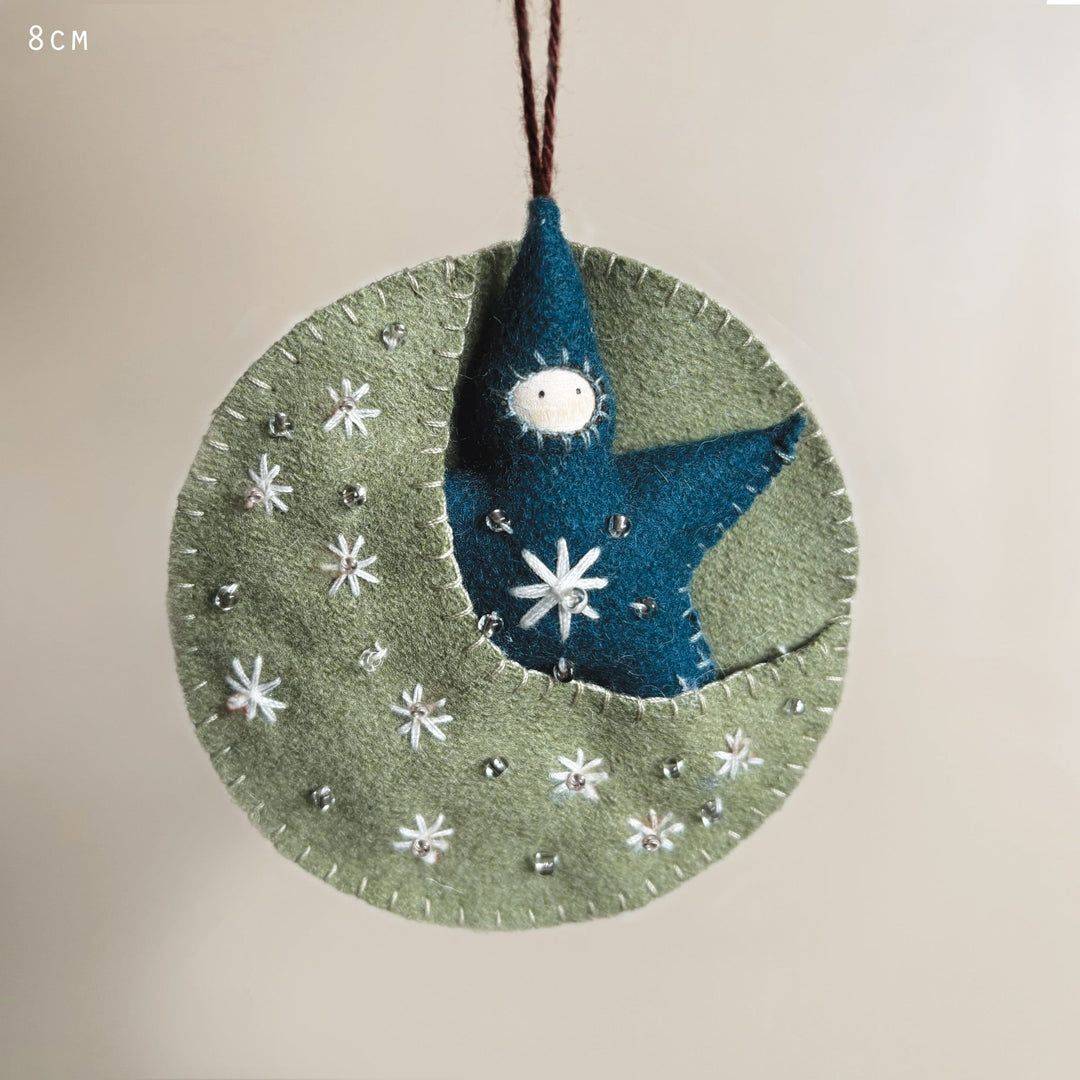 East of India Felt Moon Baby Decoration in Green gift East of India Felt Moon Baby Decoration - Green