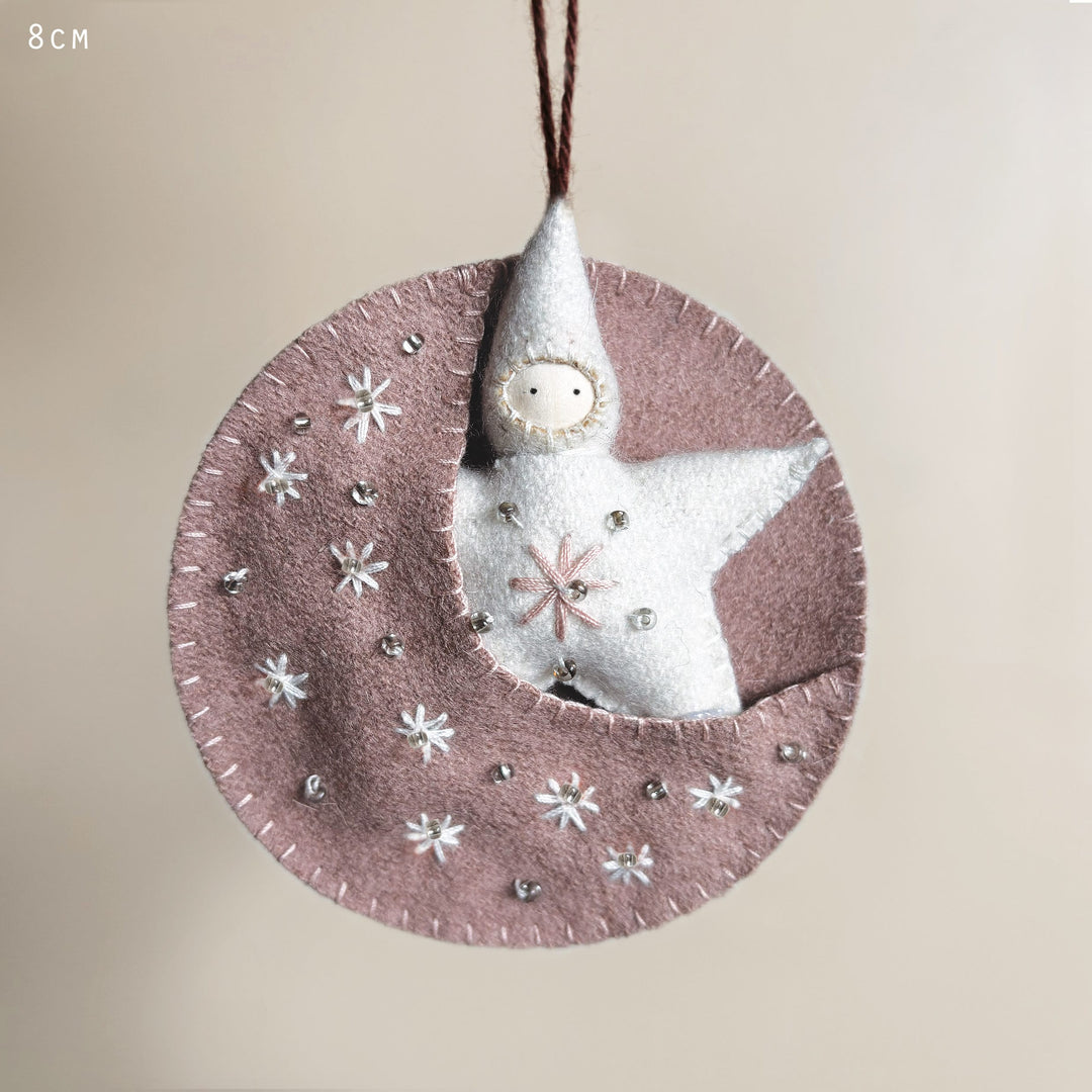 East of India Felt Moon Baby Decoration in Pink gift East of India Felt Moon Baby Decoration - Pink