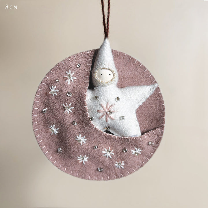 East of India Felt Moon Baby Decoration in Pink gift East of India Felt Moon Baby Decoration - Pink
