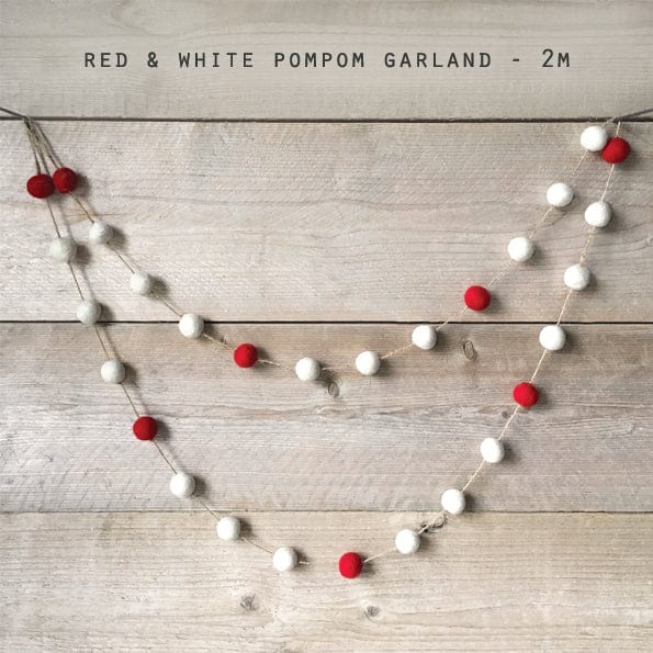 East of India Felt Pompom Garland - Red & White - Christmas Decorations Wreaths & Garlands East of India Felt Pompom Garland - Red & White
