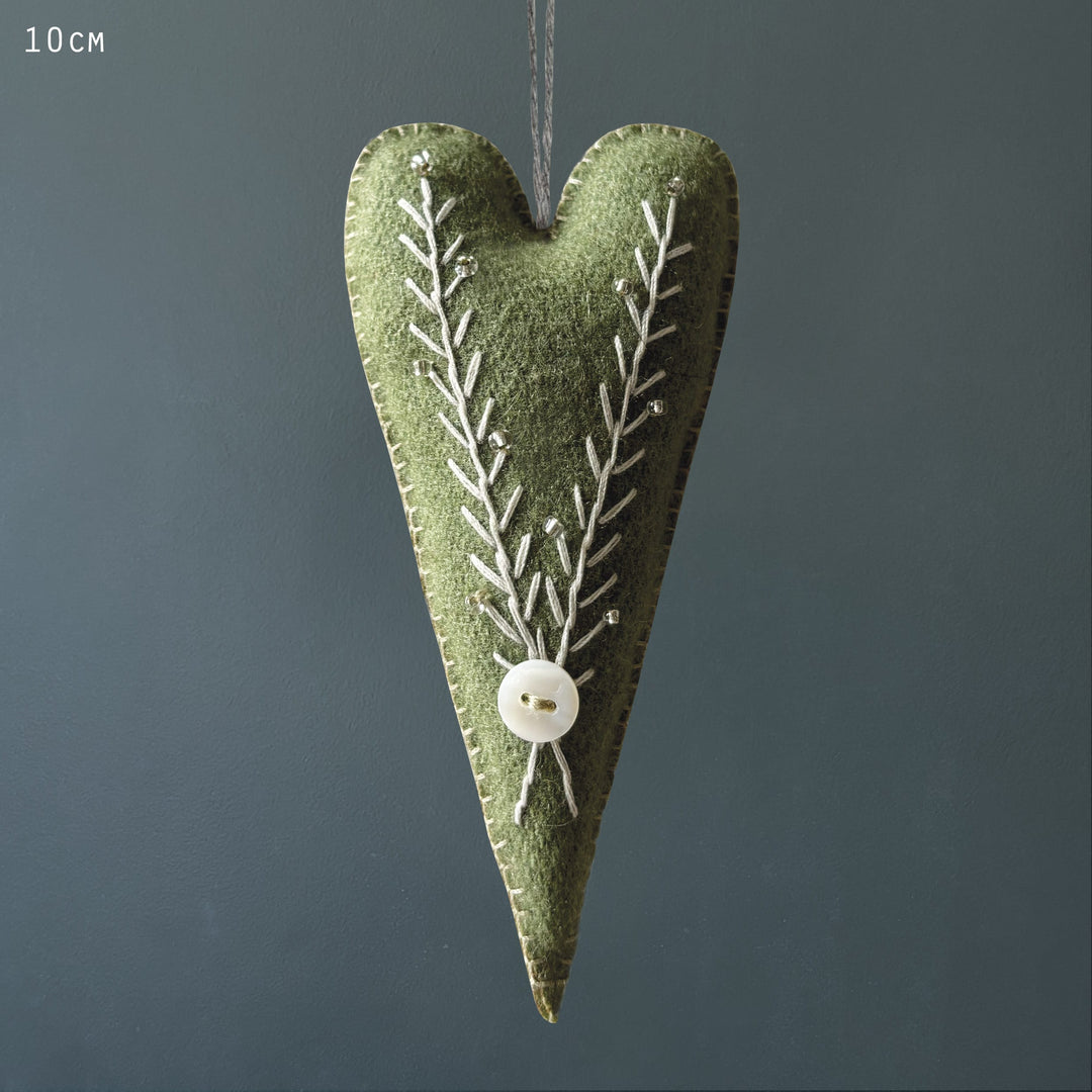 East of India Green Embroidered Long Heart gift East of India Embroidered Long Heart - Green