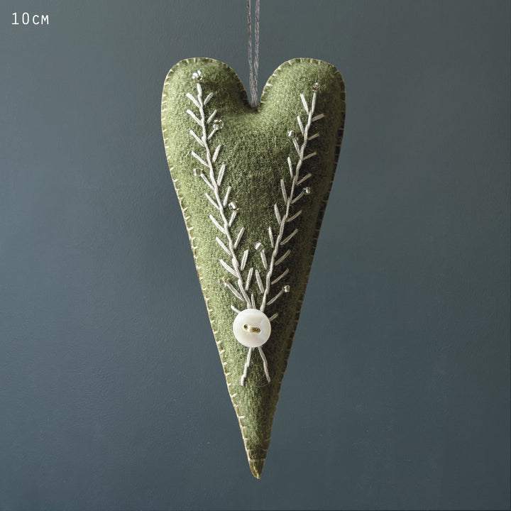East of India Green Embroidered Long Heart gift East of India Embroidered Long Heart - Green