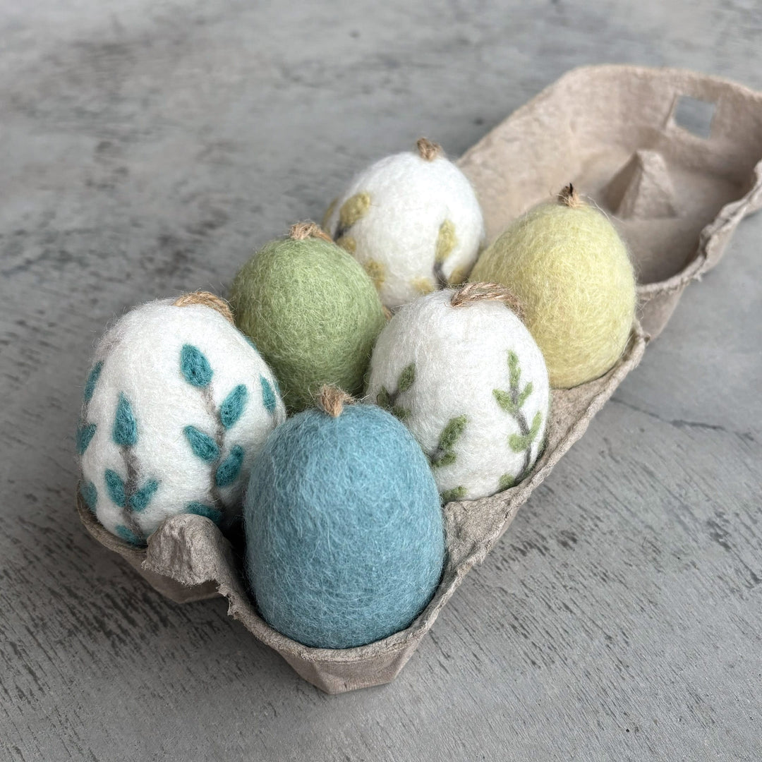 East of India Green Floral Felted Easter Egg Decoration Easter Decoration East of India Floral Felted Easter Egg Hanging Decoration - Green