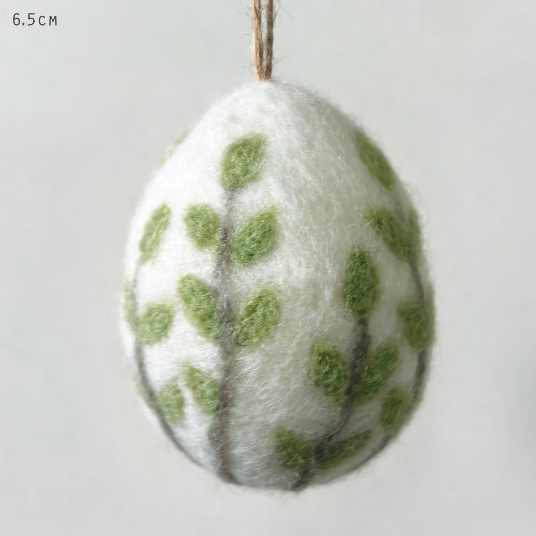East of India Green Floral Felted Easter Egg Decoration Easter Decoration East of India Floral Felted Easter Egg Hanging Decoration - Green