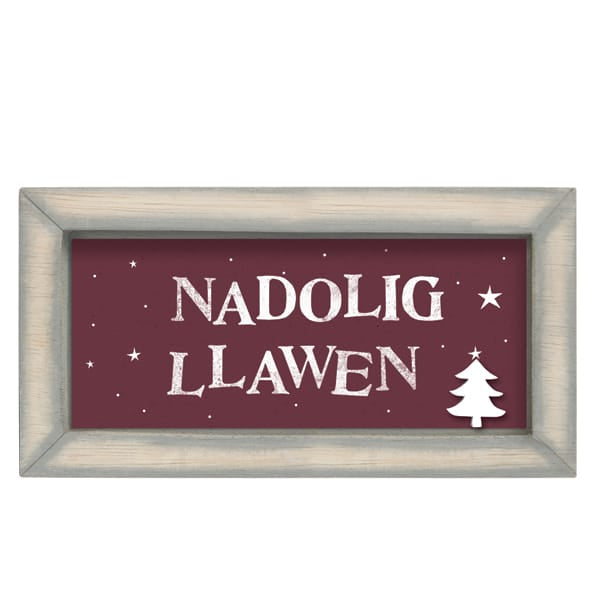 East of India Grey Box Frame Sign | Nadolig Llawen Welsh Sign East of India Long Grey Wooden Box Frame Sign - Nadolig Llawen