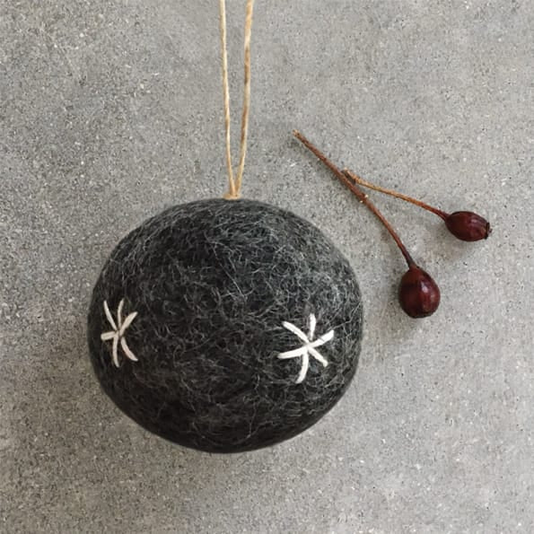 East of India Grey Embroidered Felt Christmas Bauble Bauble East of India Embroidered Felt Christmas Bauble - Grey