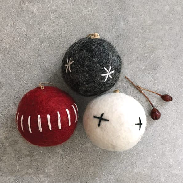 East of India Grey Embroidered Felt Christmas Bauble Bauble East of India Embroidered Felt Christmas Bauble - Grey
