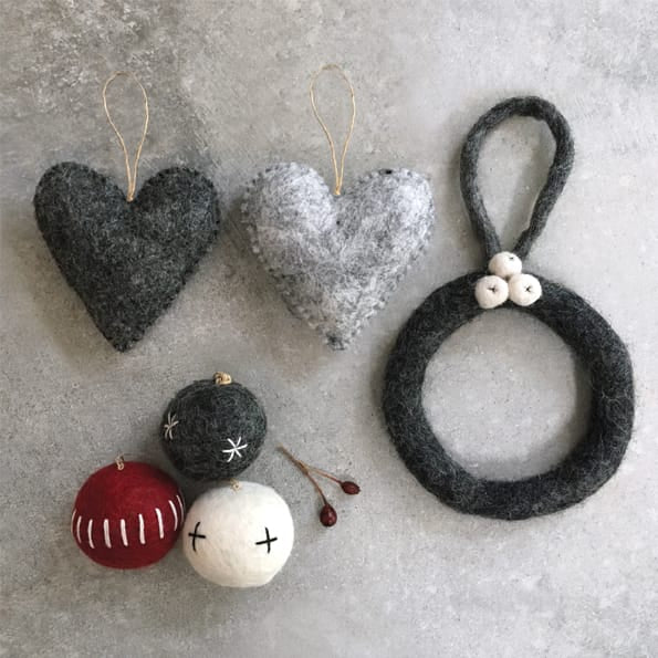 East of India Grey Embroidered Felt Christmas Bauble Bauble East of India Embroidered Felt Christmas Bauble - Grey