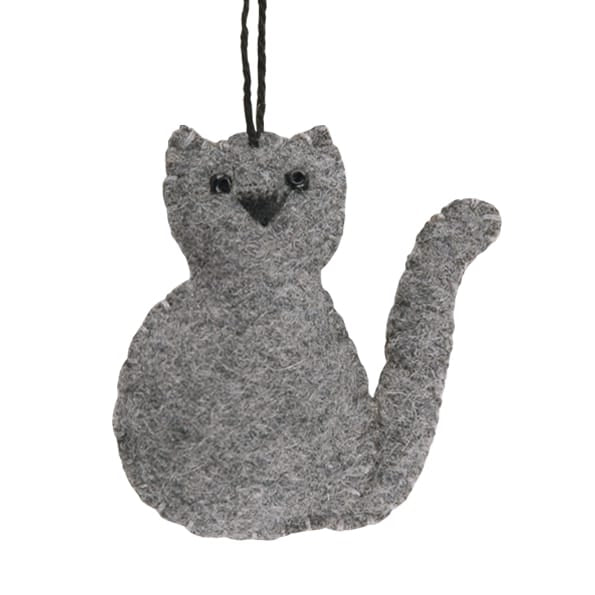 East of India Grey Felt Cat Hanging Decoration Hanging Decoration East of India Felt Cat Hanging Decoration - Grey