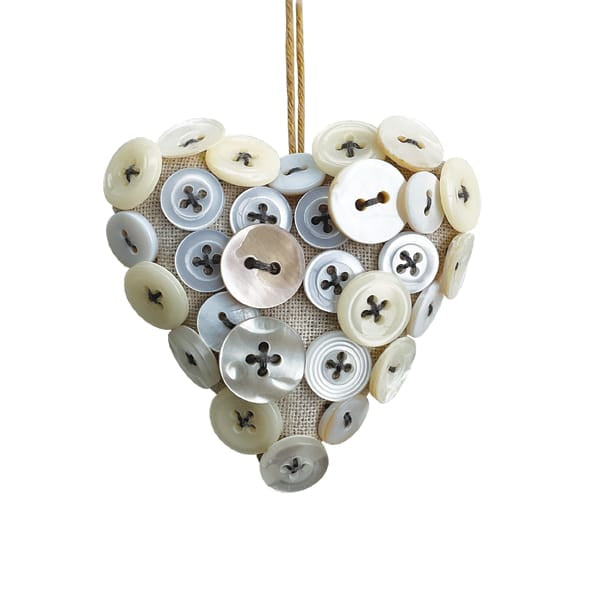 East of India Grey Linen Button Heart gift East of India Linen Button Heart - Grey