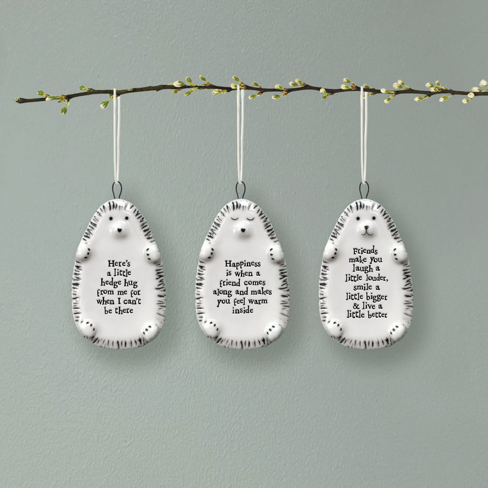 East of India Hedgehog Hanger, Happiness Is When A Friend Comes Along Hanging Decoration East of India Porcelain Hedgehog Hanging Decoration - Happiness Is When A Friend Comes Along