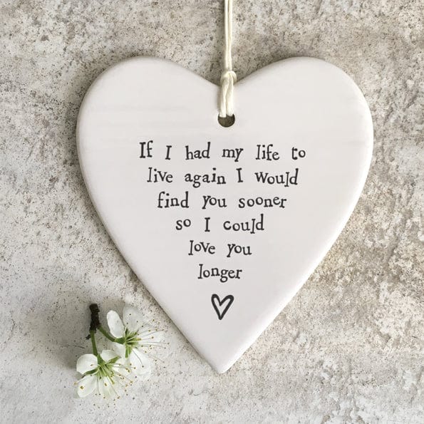 ornament East of India "If I had my life again" Porcelain Heart Decoration