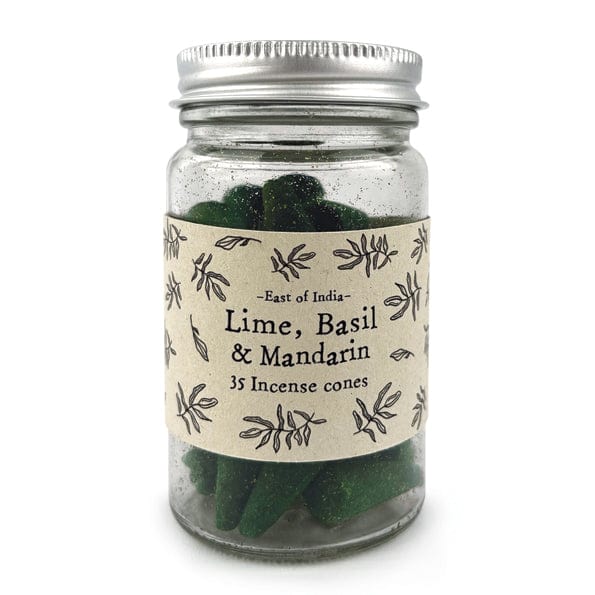East of India Jar of Incense Cones - Lime, Basil & Mandarin incense East of India Jar of Incense Cones - Lime, Basil & Mandarin