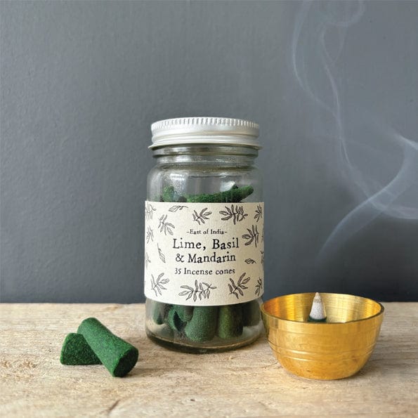 East of India Jar of Incense Cones - Lime, Basil & Mandarin incense East of India Jar of Incense Cones - Lime, Basil & Mandarin