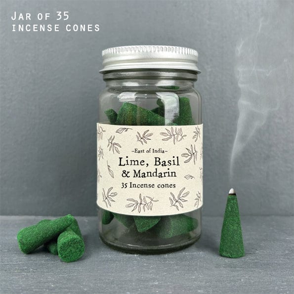 East of India Jar of Incense Cones - Lime, Basil & Mandarin incense East of India Jar of Incense Cones - Lime, Basil & Mandarin