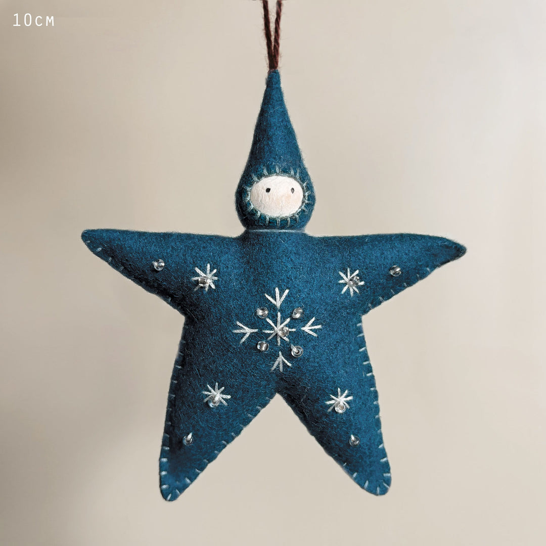 East of India Large Felt Star Baby Decoration in Blue gift East of India Large Felt Star Baby Decoration - Blue